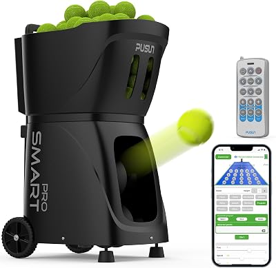 PT-SAMRT Pro-Internal Spin Tennis Ball Machine - Smart App Control - 100 Ball Capacity - Professional Training Equipment - Realistic Ball Trajectory Simulation - 4-6 Hour Battery Life