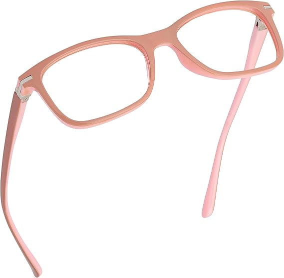 Readerest Blue Light Blocking Glasses Thin Reflective Lens, Anti-Glare Computer Eyeglasses, UV Protection, Eye Strain Relief (Beige/Pink, 0.0 Magnification)