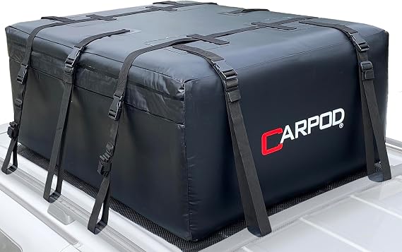 Car Rooftop Cargo Carrier Bag, 15 Cubic ft. 100% Waterproof Roof Bag & Zippers, for All Cars with/Without Racks, 10 Heavy Duty Straps 1.5 Wide, Heat Welded Seams, Roof Pad +Storage Bag +6 Door Hooks