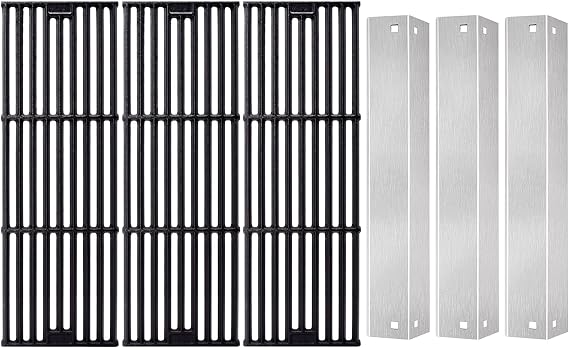 Grill Replacement Parts for Char Griller 5050, 5650, 2121, 3001, 5072, 3030, 2123, 2828, King Griller 3008, 5252, Cast Iron Grill Cooking Grates, Stainless Steel Heat Plate Shields Tents.