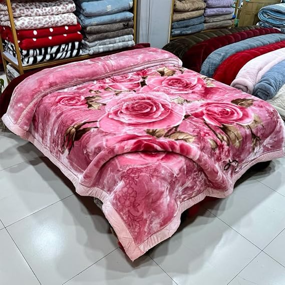 13Lb Heavy Korean Mink Blanket Queen Size 200X230cm,2 Ply - 6Kg Sliky Soft and Warm Raschel Blanket for Autumn,Winter,Bed,A,79x91 inch/13 Lb