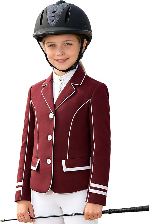 Girls Horse Riding Jacket Equestrian Jacket Stretch Competitor Coat Lapel Suit Athletic Blazers
