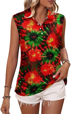 joo meryer Womens Tie Dye Polo Golf Shirt Performance Sleeveless Workout Tank Top