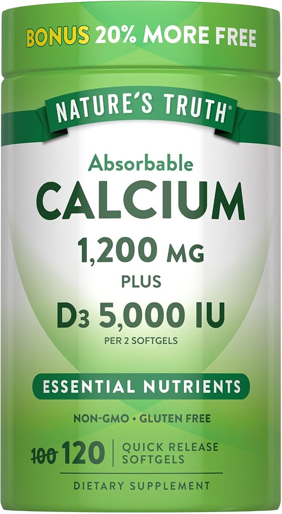 Nature's Truth Absorbable Calcium | 1200 mg | with Vitamin D3 5000 IU
