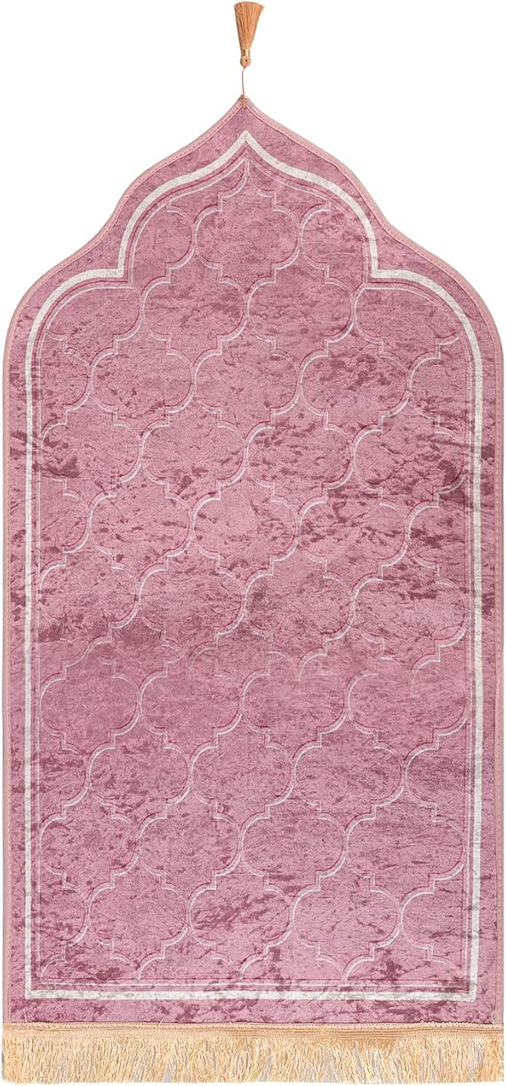 Islamic Prayer Rug Flannel Thick Padded Muslim Praying Mat for Men and Women Prayer Carpet Mat Traditional Muslim Ramadan Eid Gift