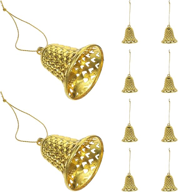 12pcs Christmas Decor Hanging Bell Xmas Tree Hanging Decorations Ornaments with Rope 2inch for Xmas Tree Festive Home and Party Decor