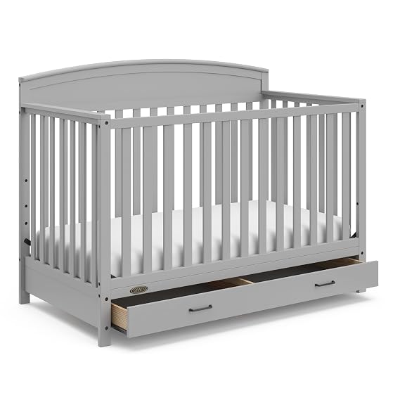 Graco Benton 5-in-1 Convertible Crib with Drawer, Pebble Gray