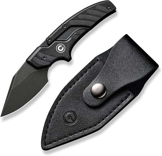 CIVIVI Typhoeus Fixed Blade Knife with Leather Sheath, 2.27" Swedish 14C28N Blade G10 Handle