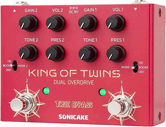 SONICAKE Overdrive Guitar Pedal, Dual Channel 3 Mode - King of Twins QDS-08