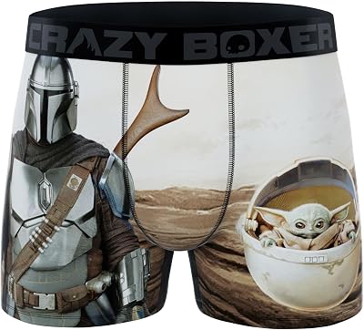 CRAZYBOXER Mens Underwear The Mandalorian Baby Yoda Stretch Breathable Boxer Brief Anti-irritation creative packadging