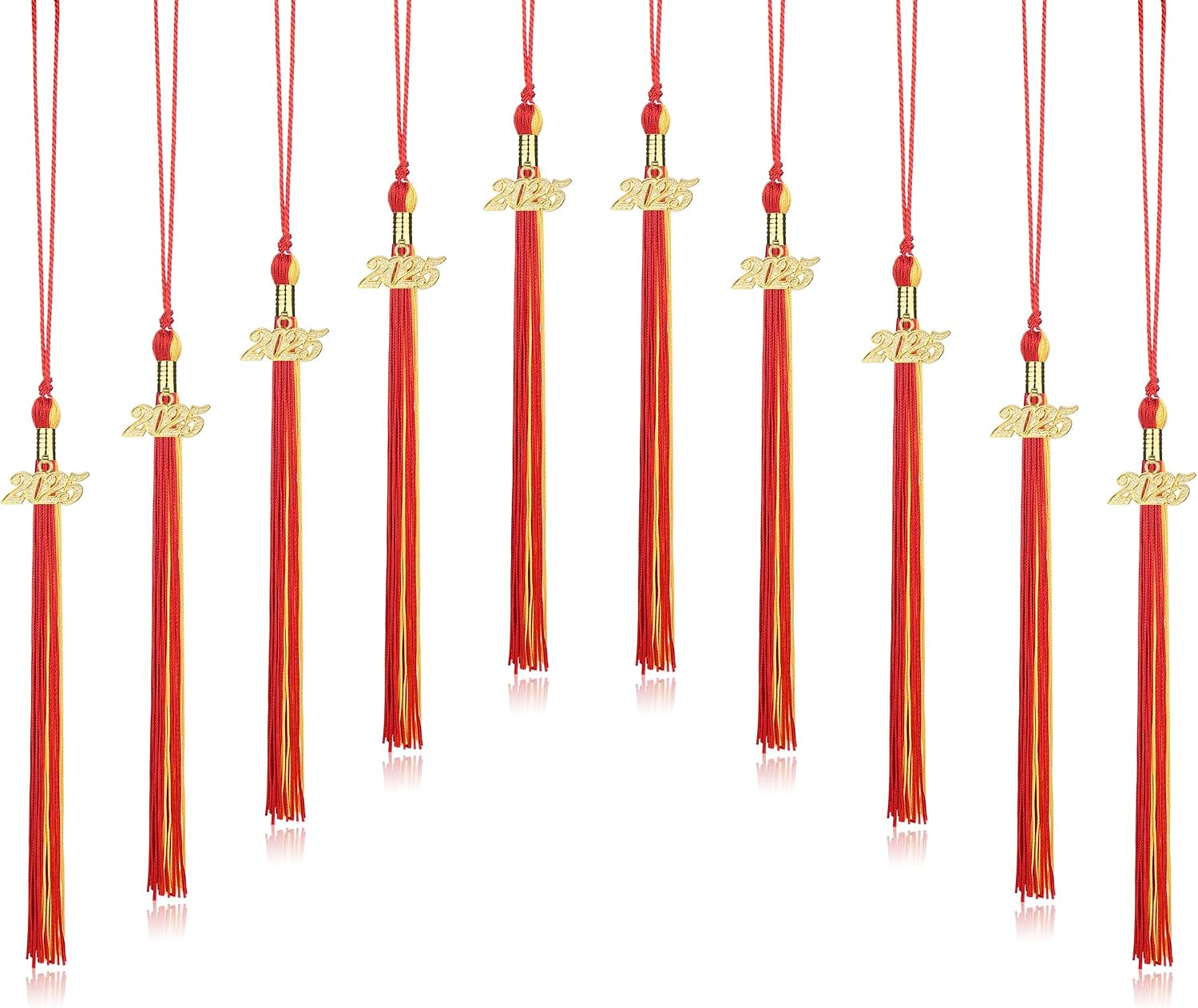 10 Pieces 2025 Graduation Cap Tassels with Gold Charms Graduation Decorations for Ceremony Party-Mixed Red and Gold
