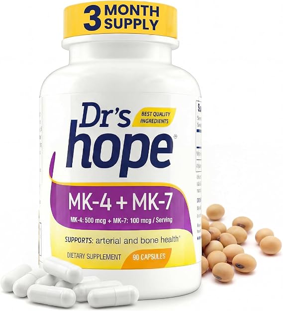 Natural Vitamin K2 MK4 & MK7 | Made in USA, 3 Month Supply | 600 Mcg High Potency Dual Action for Bone Strength & Heart Health | Kosher & cGMP Certified, Non-GMO | 30+ Years of Quality