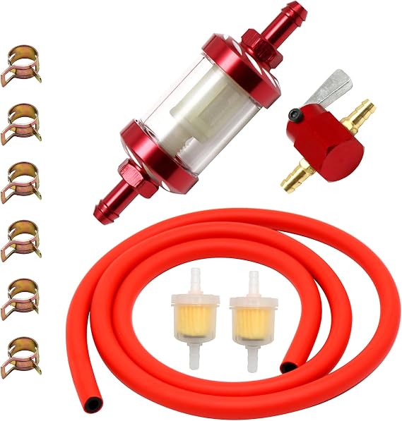 Double layer 1meter/39in Carburetor Oil Hose Tube Replacement Reusable Fuel Filter Valve Switch Hose Clamp for ATV Taotao Scooter Pit Dirt Bike Go Kart Moped Motorcycle chainsaw(Red)