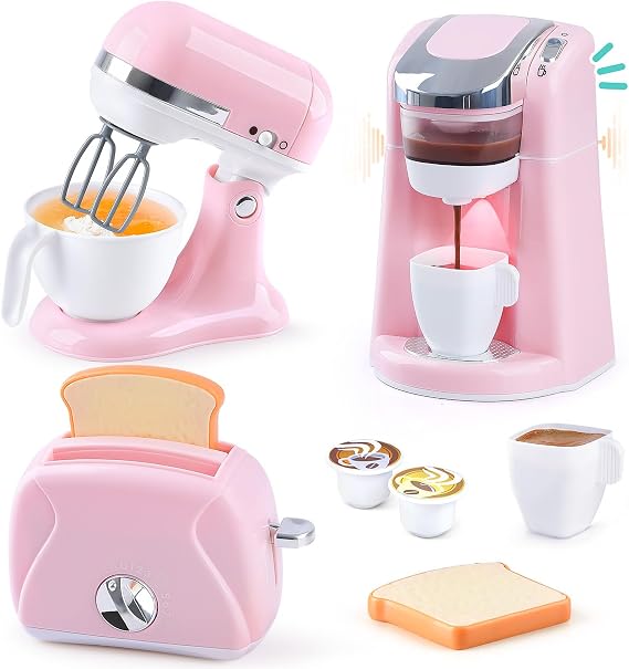 Kitchen Appliances Toys Playset Accessories for Toddlers Ages 3+, Pink
