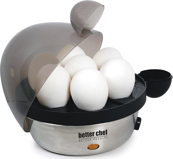 Better Chef Electric Egg Cooker | Stainless Steel | Boil up to 7 Eggs in a Matter of Minutes | Removable Cool Touch Tray | Durable Stainless Steel Base | See-Through Lid