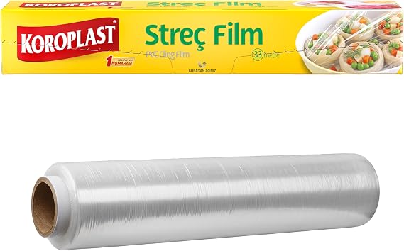 Koroplast Streç Film 33 metre, Şeffaf Gıda Saklama Streci BPA İçermez, Koku Hapsi, Kapak Görevi Gören Pratik Kullanım, Taze Kahvaltılık, Yemek, Meyve ve Sebze Saklama için Kullan At Streç Film 33 mt
