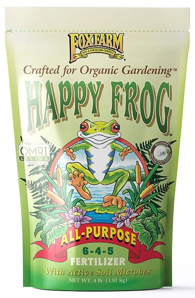 FoxFarm Happy Frog All Purpose Fertilizer - Slow Release Fertilizer for Flowers, Vegetables & Ornamental Plants - Contains Soil Microbes & Mycorrhizal Fungi - OMRI Listed, 4 lb