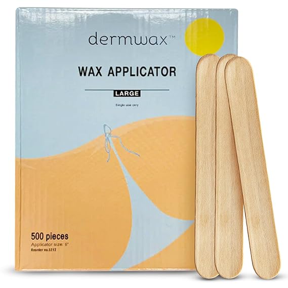 Dermwax Birchwood Wax Applicator Sticks Large, Durable 6"x3/4", Box of 500 | Hygienic Disposable Large Wax Sticks for Hair Removal, Premium Birchwood Applicators, Smooth Even Application, Box of 500