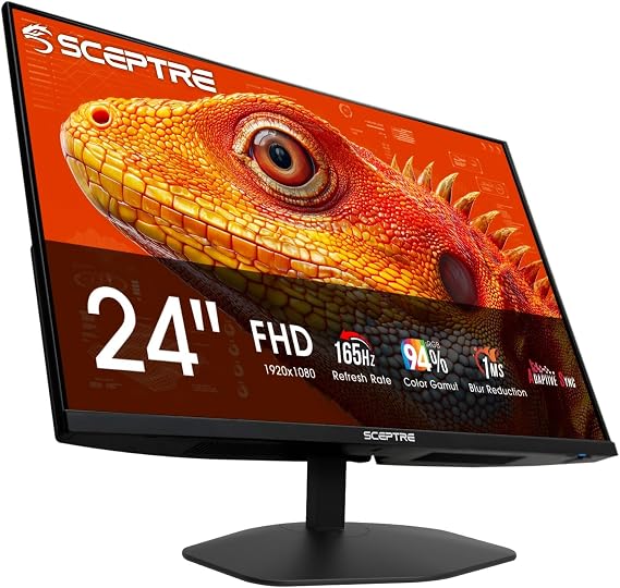 New! Sceptre 24-inch Prime Gaming Monitor DisplayPort x2 165Hz HDMI x2 165Hz Build-in Speakers, Machine Black 2027 (E248B-FW165T Series)
