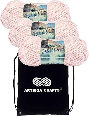 Lion Brand Hometown Providence Pink 135-101 3-Skeins - Same Dye Lot #6 S Bulky Acrylic Yarn for Crocheting and Knitting with Knitting Project Bag