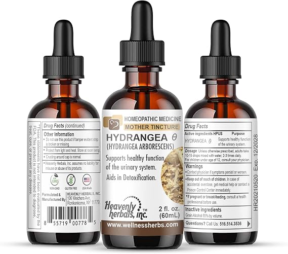 Heavenly Herbals, Inc. Hydrangea Q - Homeopathic Mother Tincture - 2.0 Fl Oz - Supports Healthy Functions of The Urinary System - Manufactured and Shipped from USA.