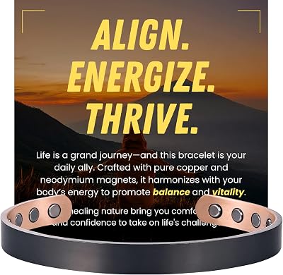 Magnetic Copper Healing Bracelet for Men Women, 99.99% Pure Copper with Ultra Strength 3,800 Gauss Magnets for Lymph Drainage, Includes Gift Box, Jewelry Cloth, Blank Blessing Card