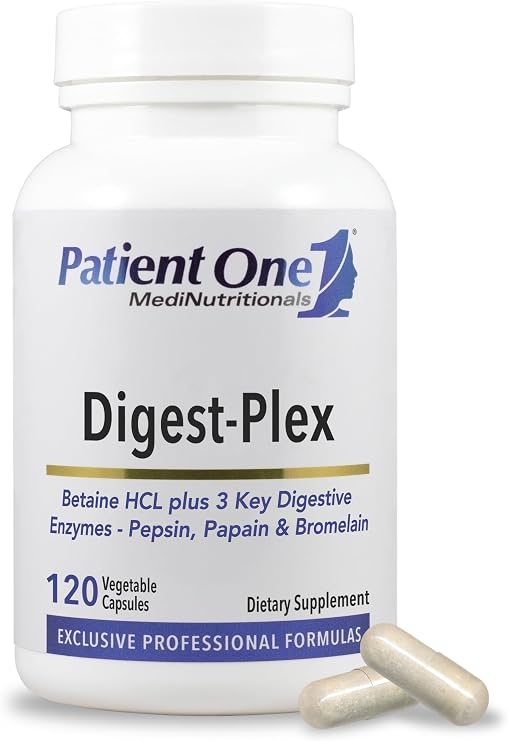 Patient One Digest-Plex | Digestive Enzymes + Betaine HCl | 120 Capsules