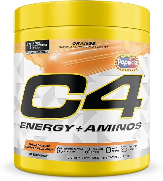 C4 Energy + Aminos Powder for Recovery, Orange Popsicle, 30 Servings