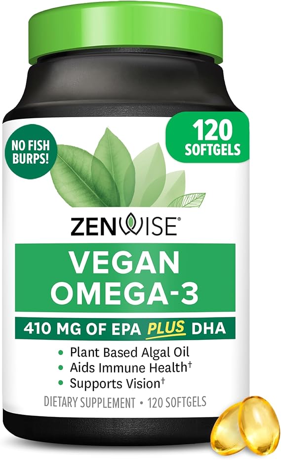 Zenwise Health Vegan Omega 3 Supplement, Algae Oil, EPA DHA - 120 CT