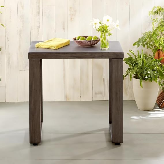 Joyside Outdoor Metal Side Table - 20"x 20" Small Square Coffee Table Patio Bistro Set Table Ideal Match for Patio Furniture, Wood-Looking Brown