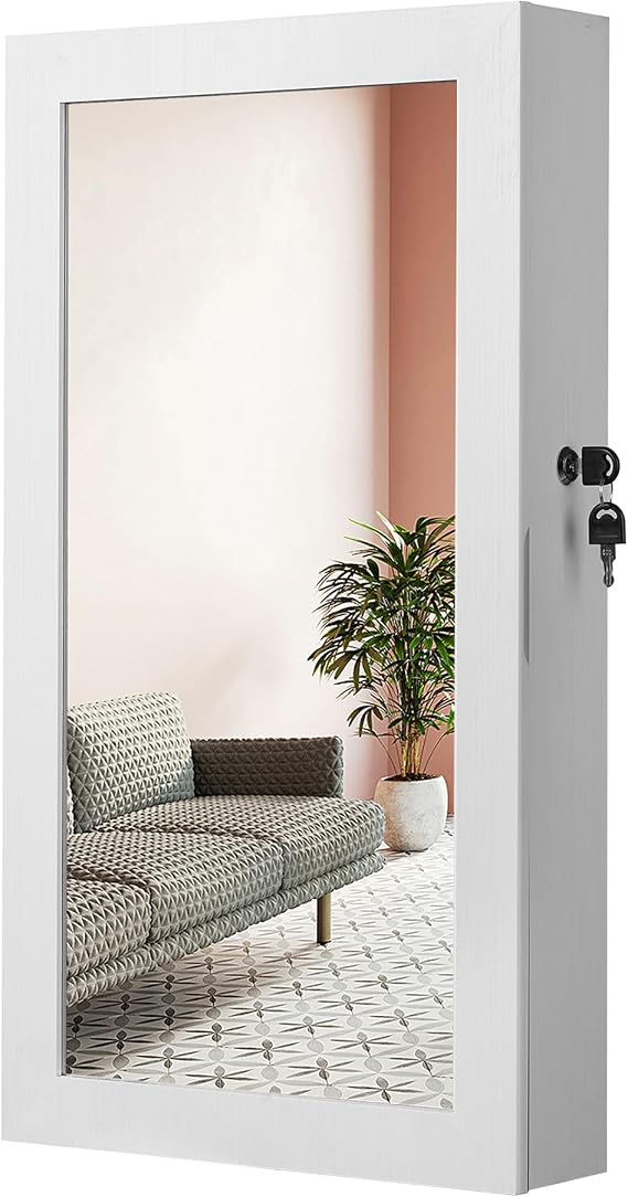 SONGMICS Lockable Jewelry Cabinet Armoire with Mirror, Wall-Mounted