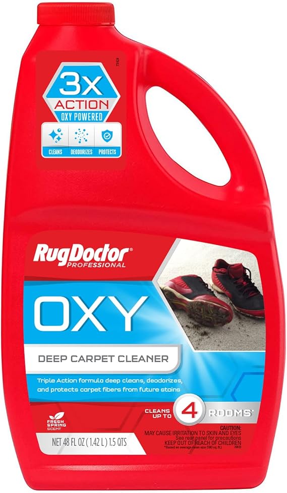 Rug Doctor Triple Action Oxy Deep Carpet Cleaner, 48 oz., Deep Cleans, Deodorizes, Protects, Concentrated, Professional-Grade, 3X Action Formula