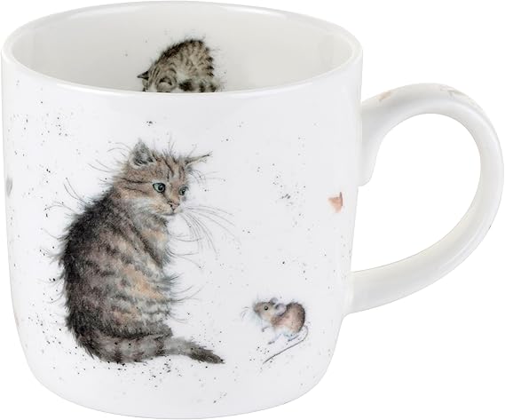 Royal Worcester Wrendale Designs 11 oz Mug - Cat And A Mouse - White
