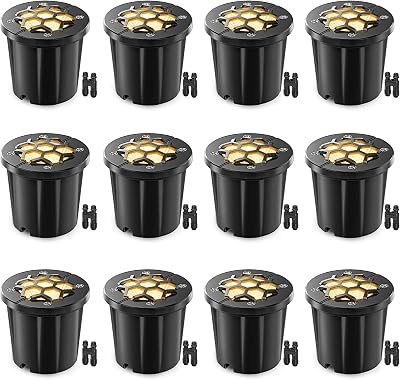 HIBOITEC 12 Pack Low Voltage Landscape Lighting 12-24V 12W LED Outdoor In-Ground IP67 Waterproof Well Lights 3000K Warm White Landscape Lights with Wire Connectors for Pathway Yard Garden Wall