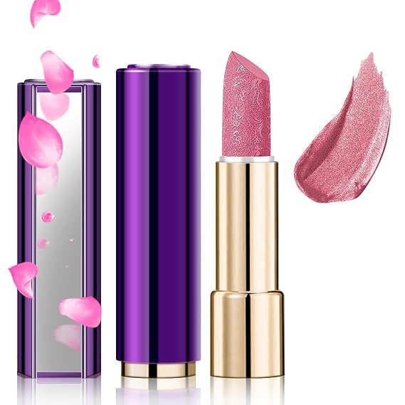 Likesing Glitter Lipstick With Mirror, Purple Tinted Lip Balm Hydrating Lip Moisturizing Chapstick with Vitamin E Nourishing For Cracked & Dry, Bold Glimmer Glow Lip Stick Gifts for Women Girls