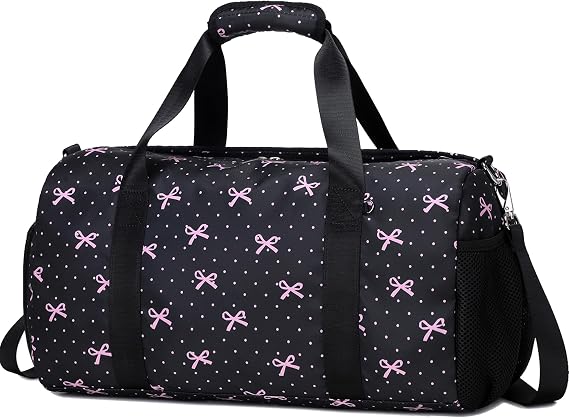 Dance Bag for Girls Ballet Duffle Gym Bag, Black Bow Print
