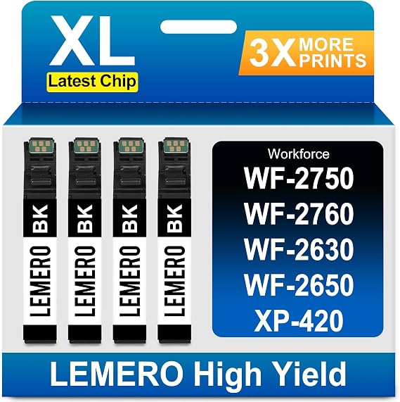 LEMERO Remanufactured Ink Cartridge Replacement for Epson 220XL 4-Black | Replacement for Epson 220 Ink Cartridges for Workforce WF-2760 WF-2750 WF-2630 WF-2650 WF-2660 XP-320 XP-420 Printer