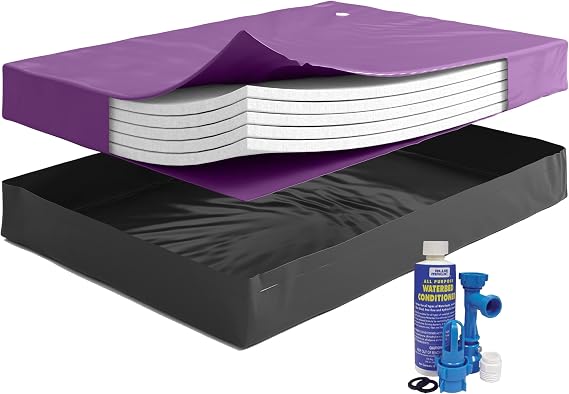 WAVLESS 95% Waterbed Mattress Bundle with Fill & Drain Kit 8oz Water Conditioner and Stand Up Liner Heavy Duty Vinyl