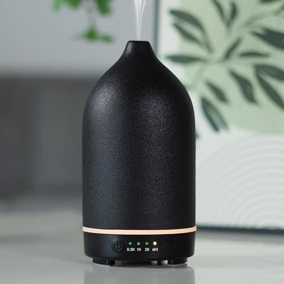 Essential Oil Diffuser Diffuser -Aromatherapy Diffuser for Essential Oils with Timer and 7 Colors LED Light Ultrasonic Diffuser with Auto Shut-Off, Home Office Decor&Gift (Black-150ml)