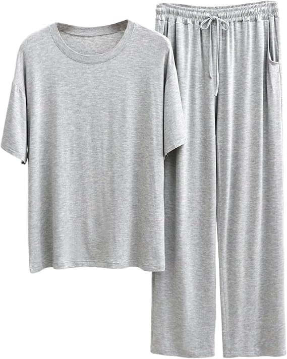 Cicilin Men's Stretch Pajama Set, Short Sleeve T-Shirt and Pant, Pjs Lounge Set