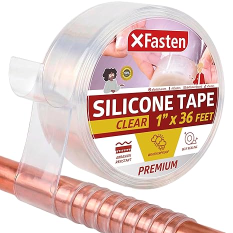 XFasten Self Fusing Silicone Tape Waterproof Clear 1" x 36 Feet, Self Amalgamating Tape, Silicone Rubber for Plumbing, Sealing Pipes, Hose Repair, Outdoor Coax and Electrical Cables Weatherproof
