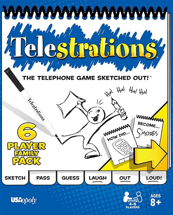 USAopoly Telestrations Original 6 Player | Family Board Game | A Fun Family Game for Kids and Adults | Family Game Night Just Got Better | The Telephone Game Sketched Out