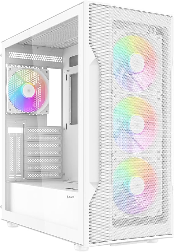 SAMA S40 ATX Mid-Tower Gaming PC Case, 4 ARGB Fans, USB-C, 360mm AIO White