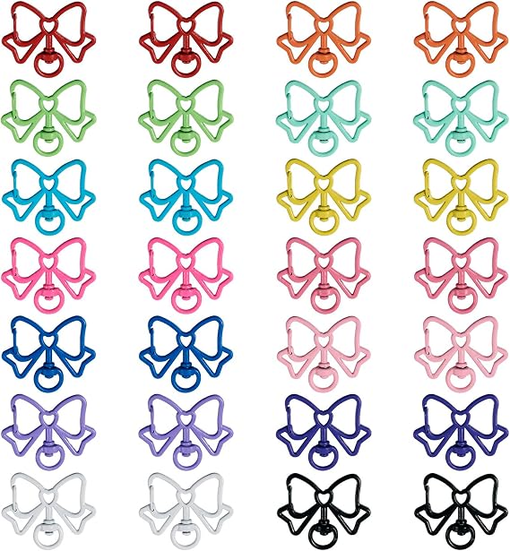 28Pcs Alloy Swivel Clasps Colorful Cute Swivel Clasp Hooks 14 Colors Bowknot Key Chain Clip Hooks for Keychain Lanyard Purse DIY Crafts Jewelry Making