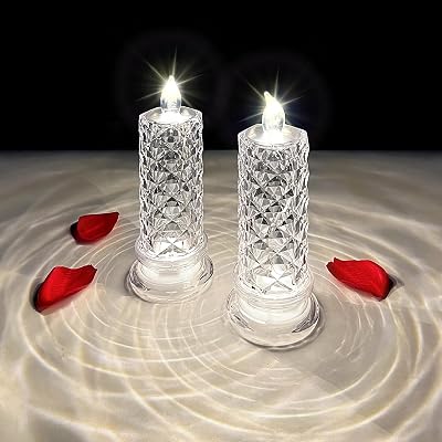 2 Pack Flameless Candles with Rose Shadow, LED Candles Battery Operated Candles, Electric Fake Candles, Romantic Candles for Dating, Wedding, Festival, Party, Halloween, Christmas