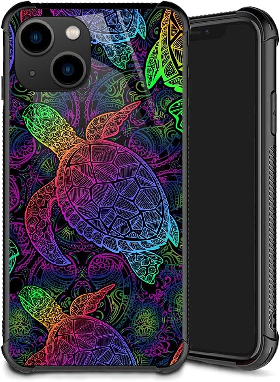 Case Compatible with iPhone 15 Plus,Pattern Plexiglass Cover for Boys Girls,Shockproof Anti-Scratch Drop Protection,Color Turtles