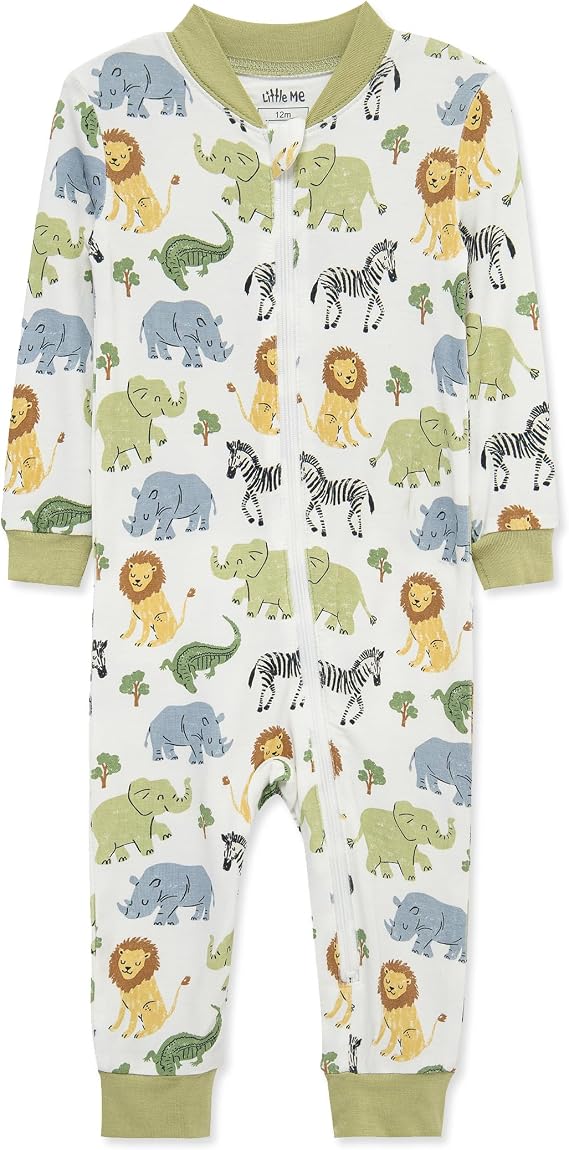 Little Me Clothes for Baby Boys' Zip Front Pajama Footie, 12-24 Months