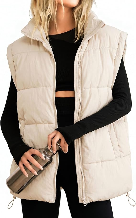 Athlisan Womens Zip Up Puffer Vest Stand Collar Sleeveless Padded Jacket Coat