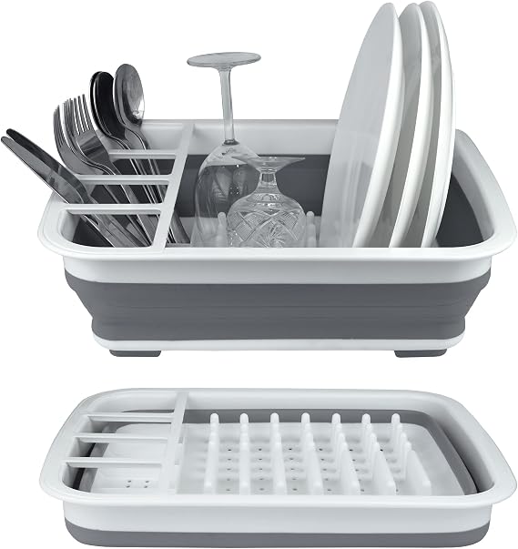 Collapsible Dish Drying Rack, Foldable Dinnerware Drainer Organizer