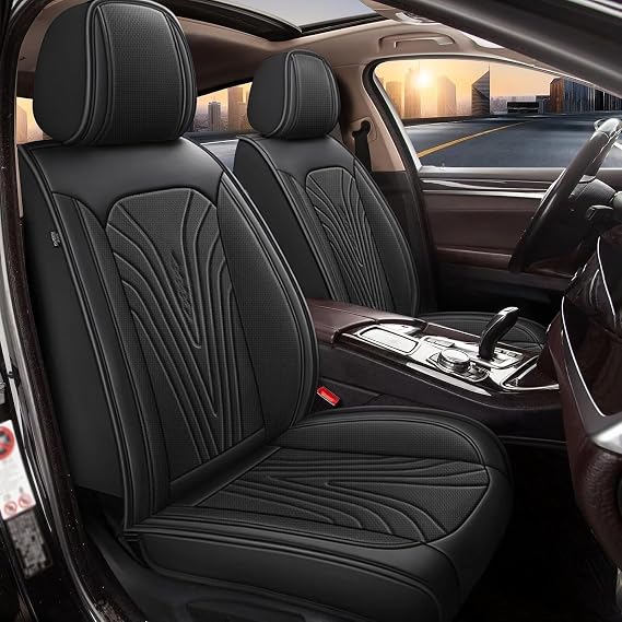 DISUTOGO 2 Front Car Seat Cover Fit for Toyota RAV4 2007-2025 2026?Faux Leather Breathable Waterproof RAV4 Seat Covers Automotive Cushion Protectors Compatible Airbag (2 Seats & Black)